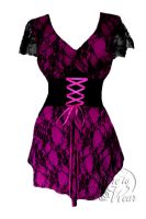 Plus Size Berry and Black Lace Sweetheart Corset Top