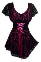 Plus Size Fuchsia and Black Lace Sweetheart Corset Top