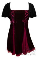 Plus Size Short Sleeve Gemini Princess Black & Burgundy Gothic Corset Top