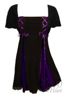 Plus Size Short Sleeve Gemini Princess Black & Purple Gothic Corset Top