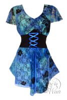 Plus Size Blue Lagoon Printed Lace Sweetheart Corset Top