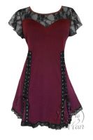 Plus Size Gothic Burgundy and Black Lace Roxanne Corset Top in Burgundy