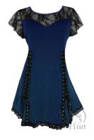Plus Size Gothic Blue and Black Lace Roxanne Corset Top in Midnight