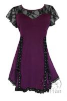 Plus Size Gothic Purple and Black Lace Roxanne Corset Top in Plum