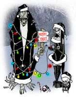 Merry Xmas Skulls and Spiders Toxic Toons Spooky Greeting Card