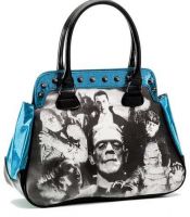 Universal Monsters Blue Glitter Black & White Monster Collage Handbag Universal Monsters Blue Glitter Black & White Monster Collage Handbag