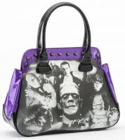 Universal Monsters Purple Glitter Black & White Monster Collage Handbag Universal Monsters Purple Glitter Black & White Monster Collage Handbag