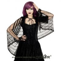 Sinister Gothic Black Crochet Lace Scarf w Venetian Lace & Velvet Ribbon Tie