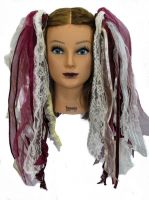 White & Burgundy & Cream Gothic Ribbon Hair Falls by Dreadful Falls